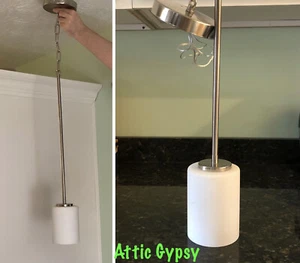 35" Stainless Steel Silver Modernist Pendant Hanging Focal Light w/Frosted Shade - Picture 1 of 12