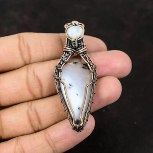 Dendrite Opal Gemstone Jewelry Copper Bestie Gift Wire Wrapped Pendant 2.68" - Picture 1 of 7