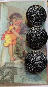 3 Vintage Silver Black 1 1/8” Filigree Metal Coat Buttons~NOS - Picture 1 of 1