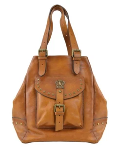NEU MIT ETIKETT PRATESI FIRENZE HERGESTELLT IN ITALIEN LEDER TALAMONE GROSSE TASCHE MIT VORDERTASCHE COGNA - Bild 1 von 8