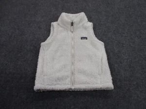 Patagonia Vest Jacket Girls S 7 8 White Fuzzy Fleece Outdoor Hiking Casual Youth - Picture 1 of 10