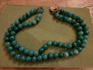 Vintage Signed Ciner Jade Green Glass 14” Bead Necklace 10mm beads Anthro style - Picture 1 of 8