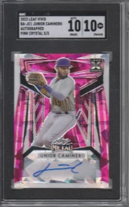 2023 Leaf Metal JUNIOR CAMINERO Tampa Bay Rays Pink Crystals 5/5 SGC 10 AUTO 10 - Picture 1 of 2