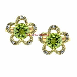 Natural Peridot & CZ Gemstones with 925 Sterling Silver Gold Plated Cufflinks #8 - Picture 1 of 3