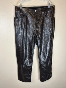 Gap 34 Cheeky Straight Leg Jeans High Rise Pants Leather Brown Croc Embossed - Picture 1 of 5