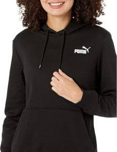 Puma Womens Essentials Embroidery Cotton Fleece Pullover Hoodie Black Size S NWT - Picture 1 of 4