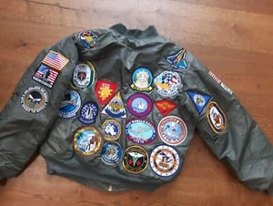 Vintage Ma1 L2b 80s Flight Jacket US Navy USMC Seals Top Gun 35 Patches Alpha M - Picture 1 of 14