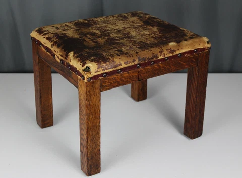 Antique solid Oak Mission style foot stool ottoman, arts & crafts Cover