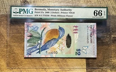 2009 Bermuda 2 Dollars P-57a PMG 66 EPQ *A/1 Prefix* IBNS Banknote of the Year - Image 1 of 2