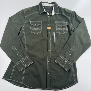 NEW BKE Buckle Shirt MENS Athletic Fit Olive Green Long Sleeve Snap Close XL - Picture 1 of 24