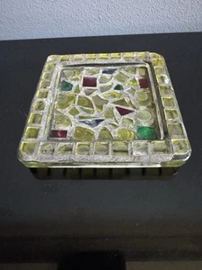 VTG Stained Glass Dish Candle Tray - Some Imperfections - 4.75" X 4.75" Mosaic - Picture 1 of 3