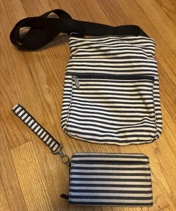 Thirty One Studio Thirty One Klappe schwarz weiß Twill Streifen Geldbörse Kalbsleder Geldbörse - Bild 1 von 9