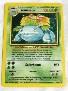 1999 VENUSAUR Holo Raro Pokémon Cartas Juego de Cartas Coleccionables Conjunto Base 15/102 WOTC Holográfico! - Imagen 1 de 2