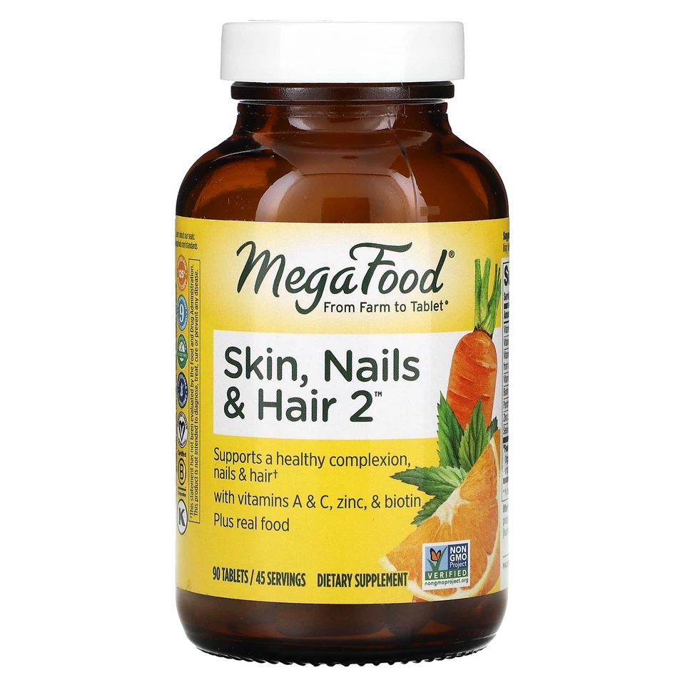 MegaFood Skin Nails  Hair 2 90 Tablets Dairy-Free, Gluten-Free, NSF Certified, - Image 1 of 3