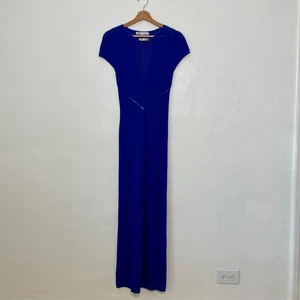 Zara – Cobalt Blue Open Crochet Knit Chain Detail Fitted Maxi Dress Size S - Picture 1 of 8