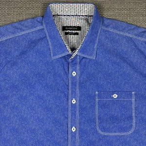 Bugatchi UOMO Mens Shirt XXL Short Sleeve Solid Blue Regular Fit 100% Cotton 2XL - Picture 1 of 9