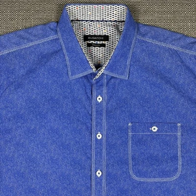 Bugatchi UOMO Mens Shirt XXL Short Sleeve Solid Blue Regular Fit 100% Cotton 2XL - Image 1 of 4
