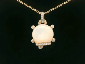 Novelty 18ct Rose Gold, Mother of Pearl & Diamond Turtle Necklace - 17" - Picture 1 of 14