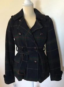 Vintage Tartan Plaid Double Breasted Wood Buttons Belted Jacket! Small! - Picture 1 of 15