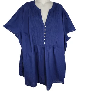 Camisa túnica Woman Within para mujer pintucada medio botón talla 3X azul manga corta - Imagen 1 de 11