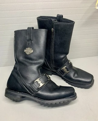 Vintage Harley Davidson Side Zip Leather Mens Black Boots Size 10 - Image 1 of 4