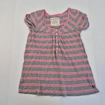 JACK WILLS Top 10 Pink Grey Women's Cotton Modal Striped T-Shirt Casual - Image 1 of 4