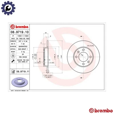 2x BRAKE DISC 08.9719.11 FOR PEUGEOT PARTNER/PATAGONICA/URBANA/MPV/ESCAPADE 1.4L - Image 1 of 4