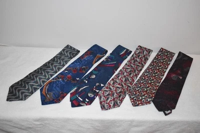 Nipon Neck Ties Vintage Lot 6 Silk Geometric Neckties Multi-Color Unique 1980s - Image 1 of 4