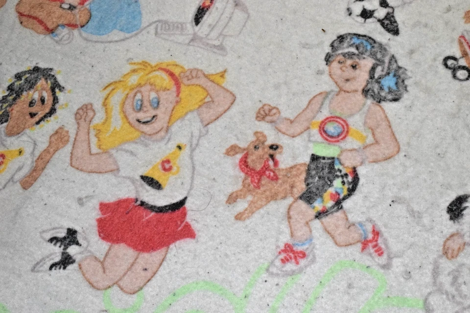 Vintage Blanket Twin Size 80s Neighbor Kids Playing Sports Acrylic Made USA - Image 1 of 4