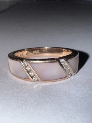 Designer KABANA Natural Diamond & Inlaid Mother of Pearl Ring 14K Rose Gold - Image 1 of 4