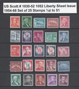 US Scott # 1030 -1052 Liberty Sheet Issues of 1954-68 Set of 25 / ½¢ to MNH - Picture 1 of 2