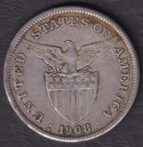 1908-S US Philippines 1 Peso United States of America Silver Coin - Stock #F26 - Picture 1 of 3