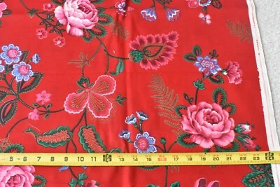 By 1/2 Yd, Vintage, Large Pink Floral on Red Quilt Cotton, Concord/Kessler,P7670 - Image 1 of 4