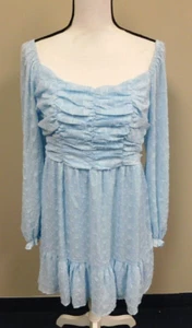 Crystal Doll  Women's  Light baby blue ruffled dress Size Large Lined  L/S  NWOT - Picture 1 of 5