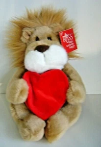 NW RUSS Plush Tan LION Holding HEART Frame Picture COLLECT GIFT Love VALENTINE - Picture 1 of 2