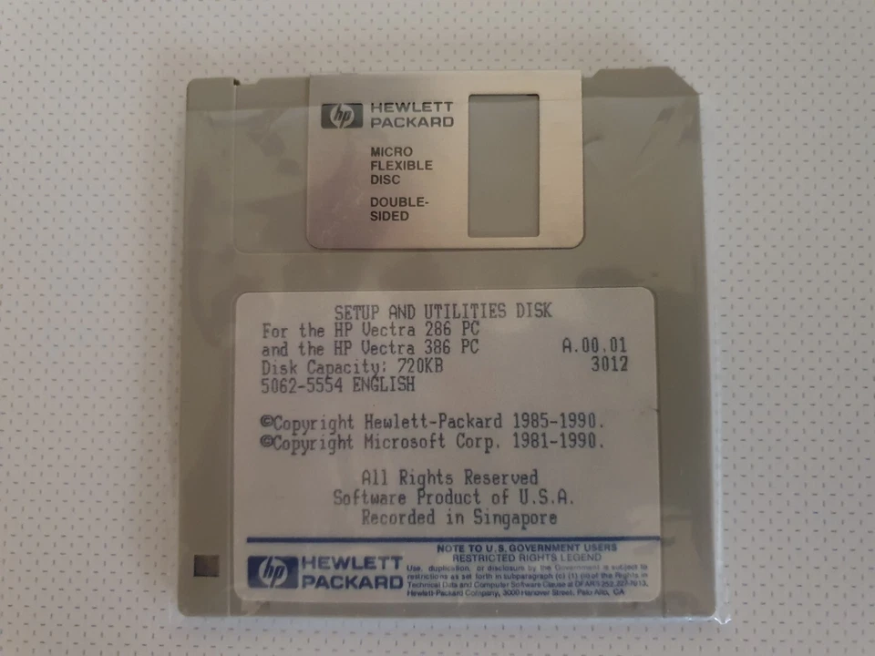 1990 - HP Vectra 286/386 PC - Setup & Utilities Disk 3.5" - Software em Inglês - Imagen 1 de 1