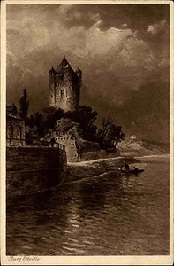 ELTVILLE Rhein Postkarte um 1920 Ufer-Partie mit Burgturm Burg Turm ungelaufen - Bild 1 von 2