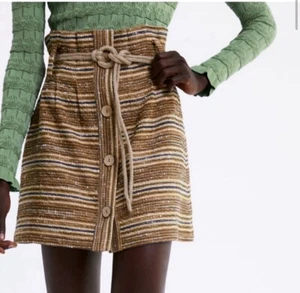 Zara high waisted brown, yellow, textured skirt with wooden buttons Size Small - Picture 1 of 7