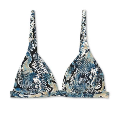 Small - Womens Triangle Bikini Top - Shade Shore - Blue Snake Print - Image 1 of 4
