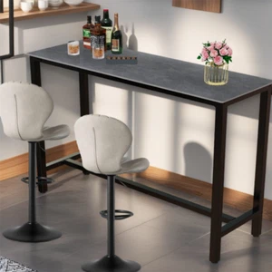XL Bar Table Rectangular High Top Kitchen & Dining Counter Tables with Stone Top - Picture 1 of 14