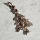 14K  White Gold Christmas Tree Red Gemstone Charm Pendant. New!!