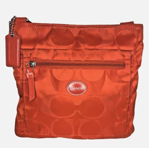 Coach Signature C Getaway File Crossbody Bag Purse Vermillion Nylon #F77408 - Picture 1 of 7