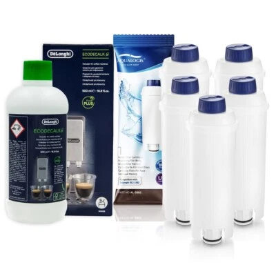 5x Filtri Acqua per Delonghi DLSC002 SER3017 e Decalcificante EcoDecalk DLSC500