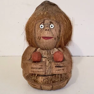 Vintage Hawaii Tiki Bar handgeschnitzt Kokosnuss Affen Bank - Bild 1 von 11