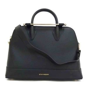 STRATHBERRY Leather Bag Black Handbag Hardware Color Gold Zipper Used 2504TY - Picture 1 of 7