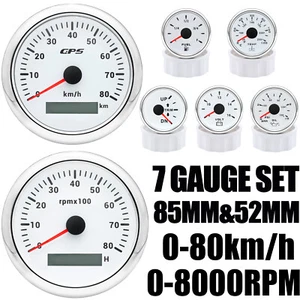 7 Gauge Set 85mm GPS Speedometer 0-80km/h Tachometer 8000RPM For Boat Car Truck - Picture 1 of 21