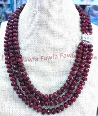 3 Rows 5x8mm Faceted Brazil Red Jade Rondelle Gems Beads Necklace 18-20'' - Image 1 of 4