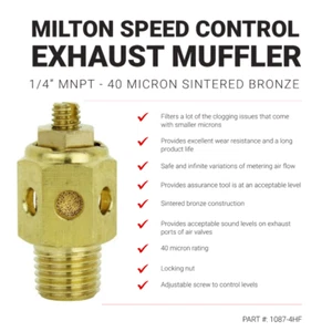 Milton 1087-4HF Speed Control Exhaust Muffler High Flow 1/4” NPT - Bundle Of 5 - Picture 1 of 6