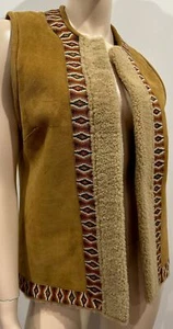 TALITHA hellbraun 100 % Lamm Lamm Lammfell Wildleder aztekischer Besatz ärmellose Weste Jacke UK10 - Bild 1 von 7