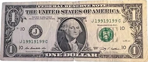 $1 One Dollar Bill 19919199 birthday anniversary September 19, 1991 binary fancy - Picture 1 of 2